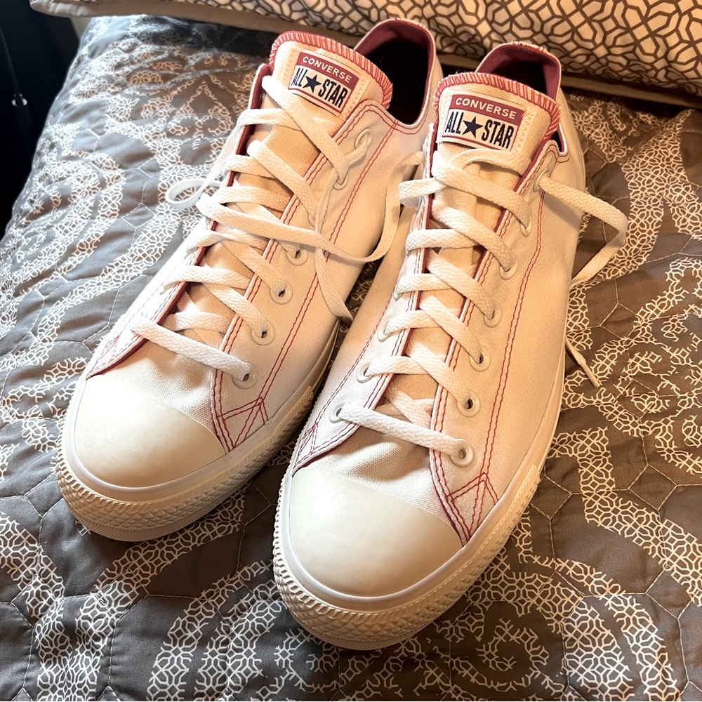 Converse YOU Low Top all stars white custom red stitch 15 NWOT